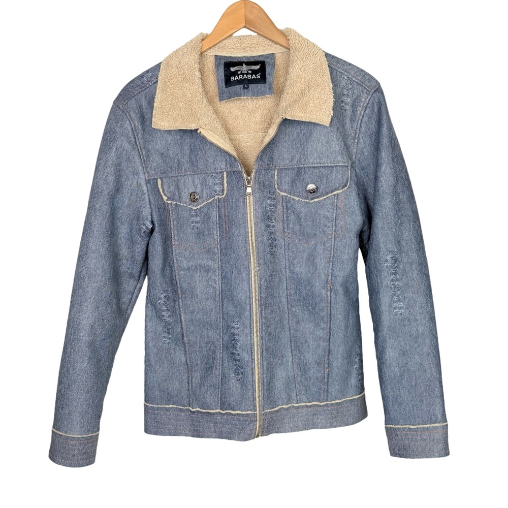 Barabas Faux Denim Zip Up Fleece lined Jacket Men’s